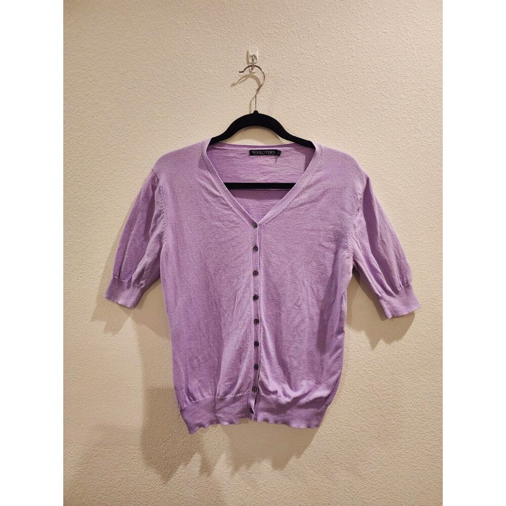 WoolOvers Lavender Feminine Coquette Shrt Slv Cardigan Sweater SzL Button Down